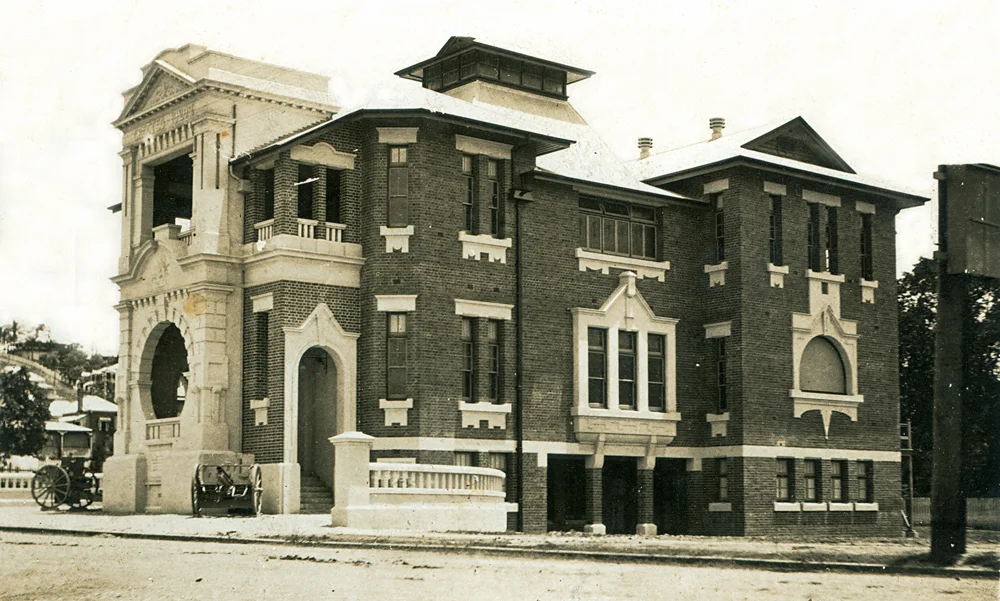 Classical entrance with rising sun military emblem